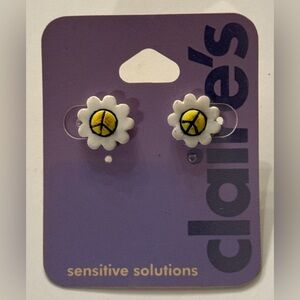 Claire's Yellow Peace Daisy Pierced Earrings